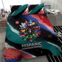 Hispanic Heritage Month Unidos We Rise Bedding Set Vibrant Sunflower Flags - Globe Graphic With Splatter Paint