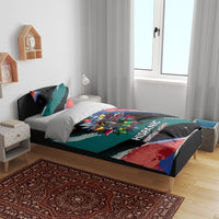 Hispanic Heritage Month Unidos We Rise Bedding Set Vibrant Sunflower Flags - Globe Graphic With Splatter Paint