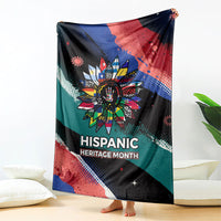 Hispanic Heritage Month Unidos We Rise Blanket Vibrant Sunflower Flags - Globe Graphic With Splatter Paint