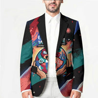 Hispanic Heritage Month Unidos We Rise Blazer Vibrant Sunflower Flags - Globe Graphic With Splatter Paint
