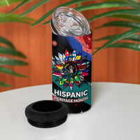 Hispanic Heritage Month Unidos We Rise 4 in 1 Can Cooler Tumbler Vibrant Sunflower Flags - Globe Graphic With Splatter Paint