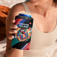 Hispanic Heritage Month Unidos We Rise 4 in 1 Can Cooler Tumbler Vibrant Sunflower Flags - Globe Graphic With Splatter Paint