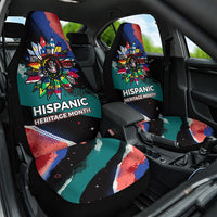 Hispanic Heritage Month Unidos We Rise Car Seat Cover Vibrant Sunflower Flags - Globe Graphic With Splatter Paint