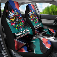 Hispanic Heritage Month Unidos We Rise Car Seat Cover Vibrant Sunflower Flags - Globe Graphic With Splatter Paint