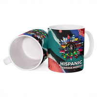 Hispanic Heritage Month Unidos We Rise Ceramic Mug Vibrant Sunflower Flags - Globe Graphic With Splatter Paint