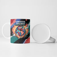 Hispanic Heritage Month Unidos We Rise Ceramic Mug Vibrant Sunflower Flags - Globe Graphic With Splatter Paint