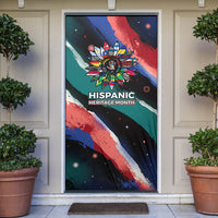 Hispanic Heritage Month Unidos We Rise Door Cover Vibrant Sunflower Flags - Globe Graphic With Splatter Paint