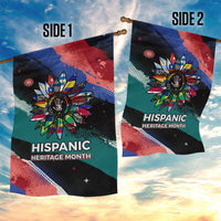 Hispanic Heritage Month Unidos We Rise Garden Flag Vibrant Sunflower Flags - Globe Graphic With Splatter Paint