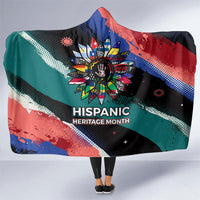 Hispanic Heritage Month Unidos We Rise Hooded Blanket Vibrant Sunflower Flags - Globe Graphic With Splatter Paint
