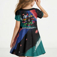 Hispanic Heritage Month Unidos We Rise Kid Short Sleeve Dress Vibrant Sunflower Flags - Globe Graphic With Splatter Paint