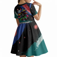 Hispanic Heritage Month Unidos We Rise Kid Short Sleeve Dress Vibrant Sunflower Flags - Globe Graphic With Splatter Paint