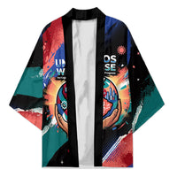 Hispanic Heritage Month Unidos We Rise Kimono Vibrant Sunflower Flags - Globe Graphic With Splatter Paint