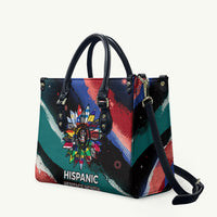 Hispanic Heritage Month Unidos We Rise Leather Bag Vibrant Sunflower Flags - Globe Graphic With Splatter Paint
