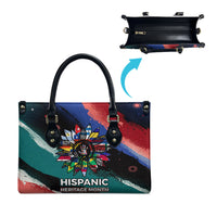 Hispanic Heritage Month Unidos We Rise Leather Bag Vibrant Sunflower Flags - Globe Graphic With Splatter Paint