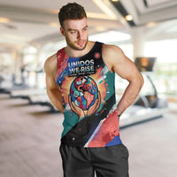 Hispanic Heritage Month Unidos We Rise Men Tank Top Vibrant Sunflower Flags - Globe Graphic With Splatter Paint