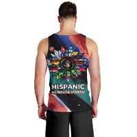 Hispanic Heritage Month Unidos We Rise Men Tank Top Vibrant Sunflower Flags - Globe Graphic With Splatter Paint