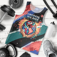 Hispanic Heritage Month Unidos We Rise Men Tank Top Vibrant Sunflower Flags - Globe Graphic With Splatter Paint