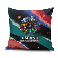 Hispanic Heritage Month Unidos We Rise Pillow Cover Vibrant Sunflower Flags - Globe Graphic With Splatter Paint