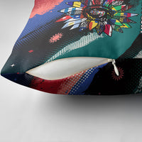 Hispanic Heritage Month Unidos We Rise Pillow Cover Vibrant Sunflower Flags - Globe Graphic With Splatter Paint