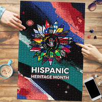 Hispanic Heritage Month Unidos We Rise Puzzle Vibrant Sunflower Flags - Globe Graphic With Splatter Paint