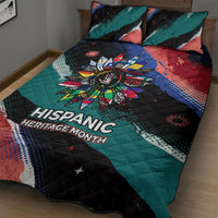 Hispanic Heritage Month Unidos We Rise Quilt Bed Set Vibrant Sunflower Flags - Globe Graphic With Splatter Paint
