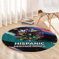 Hispanic Heritage Month Unidos We Rise Round Carpet Vibrant Sunflower Flags - Globe Graphic With Splatter Paint