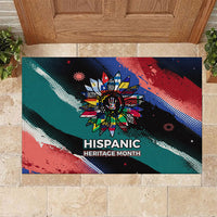 Hispanic Heritage Month Unidos We Rise Rubber Doormat Vibrant Sunflower Flags - Globe Graphic With Splatter Paint