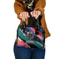 Hispanic Heritage Month Unidos We Rise Shoulder Handbag Vibrant Sunflower Flags - Globe Graphic With Splatter Paint