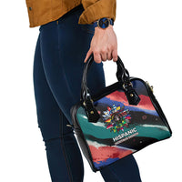 Hispanic Heritage Month Unidos We Rise Shoulder Handbag Vibrant Sunflower Flags - Globe Graphic With Splatter Paint