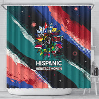 Hispanic Heritage Month Unidos We Rise Shower Curtain Vibrant Sunflower Flags - Globe Graphic With Splatter Paint