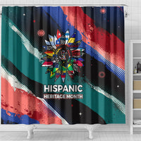 Hispanic Heritage Month Unidos We Rise Shower Curtain Vibrant Sunflower Flags - Globe Graphic With Splatter Paint