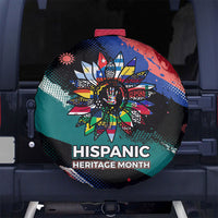 Hispanic Heritage Month Unidos We Rise Spare Tire Cover Vibrant Sunflower Flags - Globe Graphic With Splatter Paint