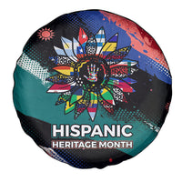 Hispanic Heritage Month Unidos We Rise Spare Tire Cover Vibrant Sunflower Flags - Globe Graphic With Splatter Paint