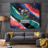 Hispanic Heritage Month Unidos We Rise Tapestry Vibrant Sunflower Flags - Globe Graphic With Splatter Paint