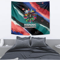 Hispanic Heritage Month Unidos We Rise Tapestry Vibrant Sunflower Flags - Globe Graphic With Splatter Paint