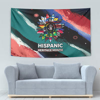 Hispanic Heritage Month Unidos We Rise Tapestry Vibrant Sunflower Flags - Globe Graphic With Splatter Paint