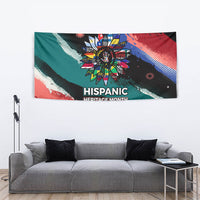Hispanic Heritage Month Unidos We Rise Tapestry Vibrant Sunflower Flags - Globe Graphic With Splatter Paint