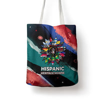 Hispanic Heritage Month Unidos We Rise Tote Bag Vibrant Sunflower Flags - Globe Graphic With Splatter Paint