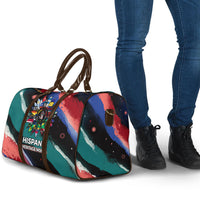 Hispanic Heritage Month Unidos We Rise Travel Bag Vibrant Sunflower Flags - Globe Graphic With Splatter Paint