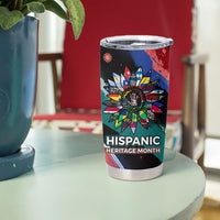 Hispanic Heritage Month Unidos We Rise Tumbler Cup Vibrant Sunflower Flags - Globe Graphic With Splatter Paint