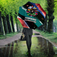 Hispanic Heritage Month Unidos We Rise Umbrella Vibrant Sunflower Flags - Globe Graphic With Splatter Paint