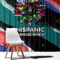 Hispanic Heritage Month Unidos We Rise Window Curtain Vibrant Sunflower Flags - Globe Graphic With Splatter Paint