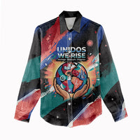Hispanic Heritage Month Unidos We Rise Women Casual Shirt Vibrant Sunflower Flags - Globe Graphic With Splatter Paint