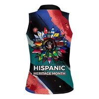 Hispanic Heritage Month Unidos We Rise Women Sleeveless Polo Shirt Vibrant Sunflower Flags - Globe Graphic With Splatter Paint