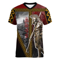 Ares Greek God Of War Women V-Neck T-Shirt Warrior Ancient Greek Mythology Art