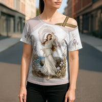 Aphrodite Greek Goddess Cross Shoulder Shirt Classical Mythology Vintage Art Ocean Scene