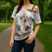 Aphrodite Greek Goddess Cross Shoulder Shirt Classical Mythology Vintage Art Ocean Scene