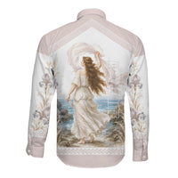 Aphrodite Greek Goddess Long Sleeve Button Shirt Classical Mythology Vintage Art Ocean Scene