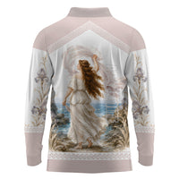 Aphrodite Greek Goddess Long Sleeve Polo Shirt Classical Mythology Vintage Art Ocean Scene
