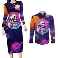Skull Couples Matching Long Sleeve Bodycon Dress and Long Sleeve Button Shirts I Love You in every Universe Cosmic Abstract Art - Wonder Print Shop